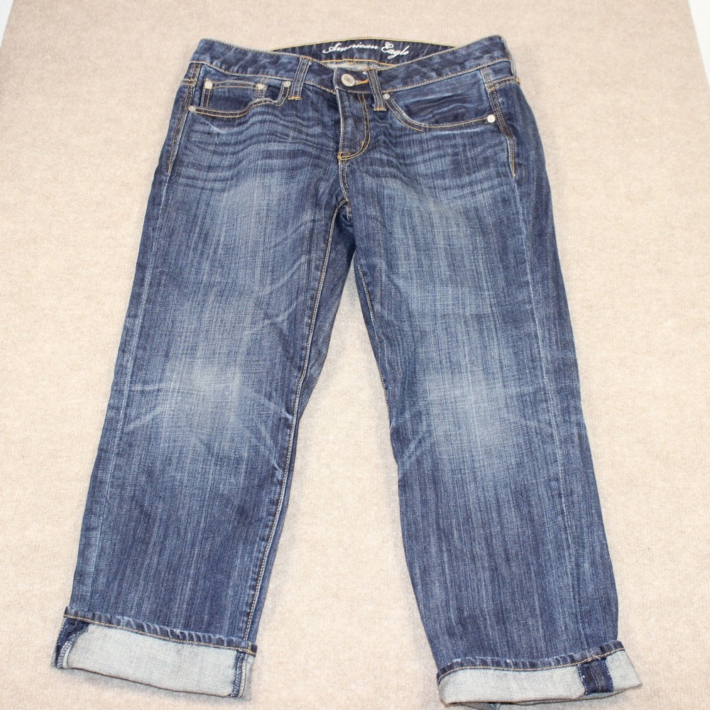 American Eagle Boy Fit Cropped Jeans Dark Wash Denim Size 6